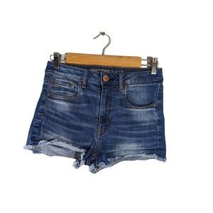 AE American Eagle Blue Super Hi-Rise Shortie Denim Shorts Women Size 6